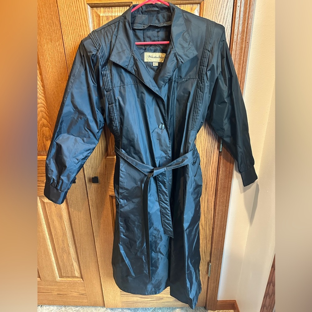 Vintage Weather Wise Raincoat Trench Black Fashion Belted Size 11/12 Sz M/L